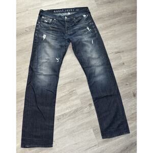 Y2K Guess Jeans Rebel Straight Leg Jeans Men 34x33 Blue Distressed Button Fly